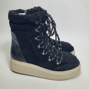 Franco Sarto Women Juniors Leon Snow Boot Warm Winter Suede Furry Black Size 6M